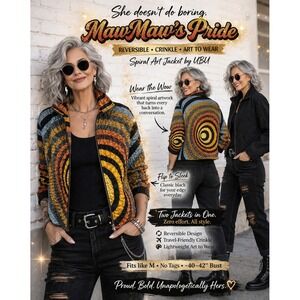 UBU Reversible Spiral Art Jacket Womens Medium Crinkle Lightweight Multi Black